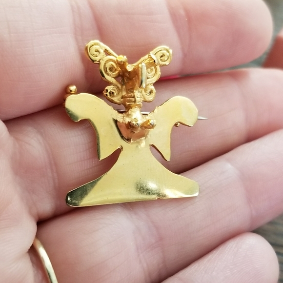 Vintage Inca Mayan artifact styled brooch gold tone pre colombian mesoamerican - Picture 3 of 12